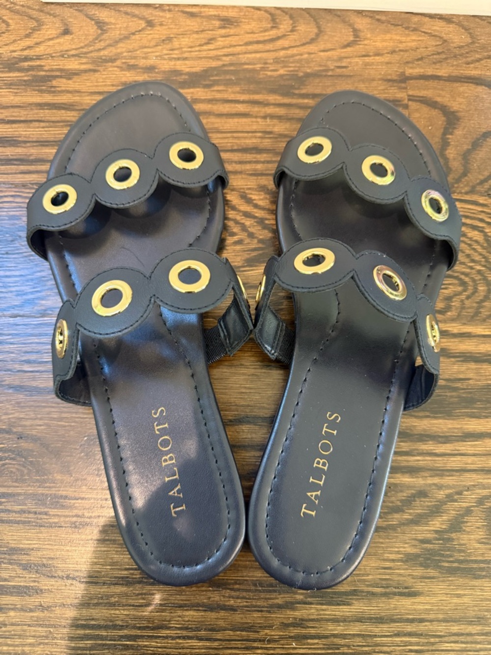 Talbots CAMY EYELET NAPPA SLIDE Sandals - size 8 - navy blue - Picture 5 of 6